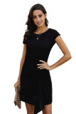 Black Low Key Linen Twist T-Shirt Dress
