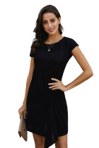 Black Low Key Linen Twist T-Shirt Dress