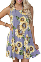 Purple Sunflower Print Tank Dress