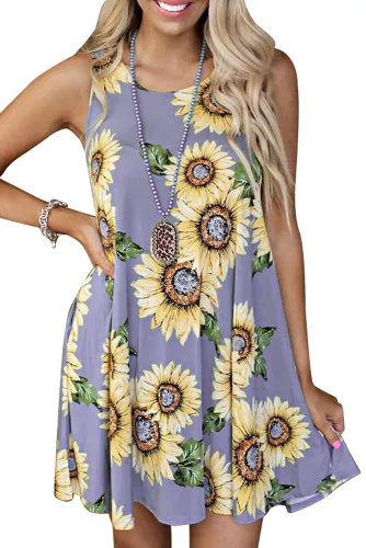 Purple Sunflower Print Tank Dress