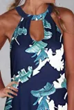 Blue Printed Hollow Out Halter Mini Dress