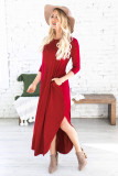 Red Pocketed Cotton Dress with Slit