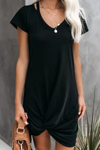 Black Clear Skies Jersey Twist T-Shirt Dress