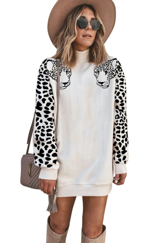 Turtleneck Leopard Print Mini Dress
