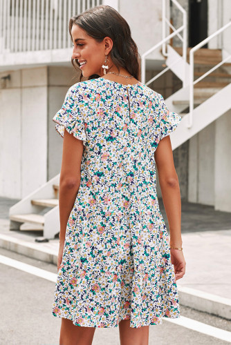 Multicolor Tiered Gathered Floral Print Short Dress