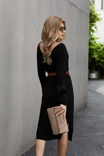 Black Ribbed Midi Sweater Dress