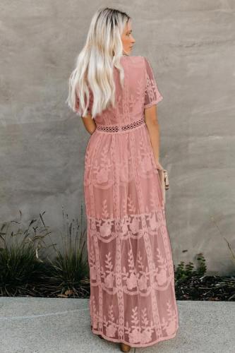 Pink Floral Lace Maxi Dress