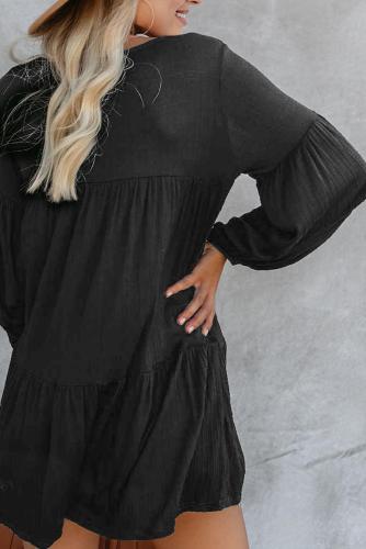 Black Wanderlust Pocketed Tiered Tunic