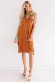 Camel Button up Sleeveless Shift Dress