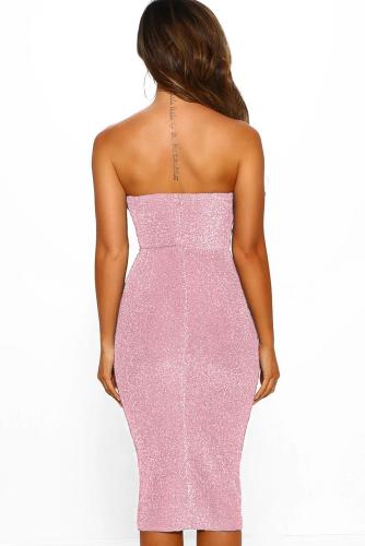 Pink Luxe Glam Knot Front Bandeau Midi Dress