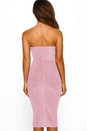Pink Luxe Glam Knot Front Bandeau Midi Dress