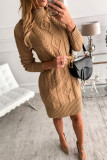 Brown High Neck Textured Bodycon Sweater Dress