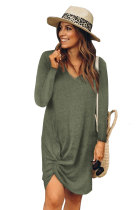 Green Long Sleeve Side Knot T-shirt Mini Dress