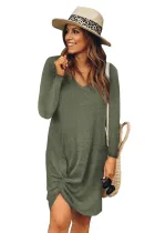 Green Long Sleeve Side Knot T-shirt Mini Dress
