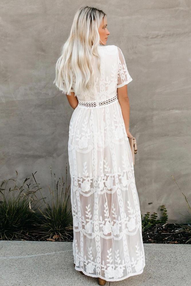 White Floral Lace Maxi Dress