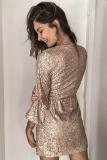 Apricot Sequin Wrap Dress with Sash