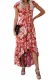 Red Floral High Low Pocketed Tie Maxi Dress