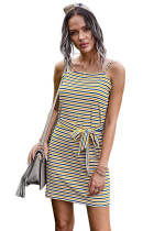 Yellow Sexy Sling Striped Sleeveless Short Dress