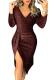 Red Glitter Ruched Thigh Slit Party Metallic Dress