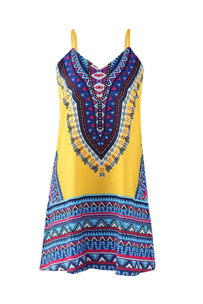 Yellow Boho Aztec Print Sleeveless Sundress