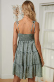 Green A-line Layered Ruffled Floral Dress