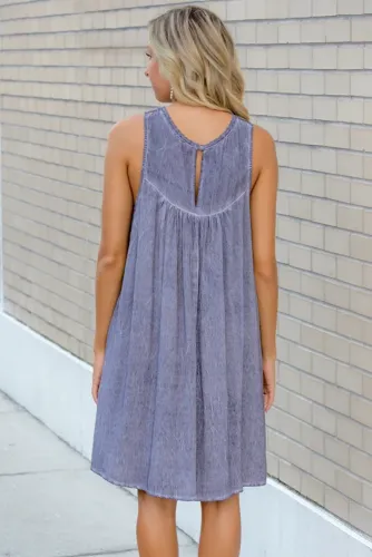 Violet Lace Neck Sleeveless Flowy Dress