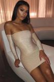 Apricot Sparkle Off Shoulder Party Dress
