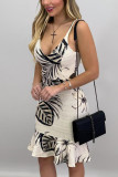 Apricot Tropical Print Slip Dress with Ruffle Hemline