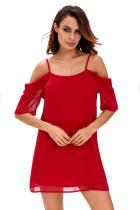 Burgundy Off Shoulder Chiffon Mini Dress