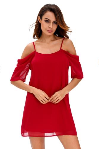 Burgundy Off Shoulder Chiffon Mini Dress