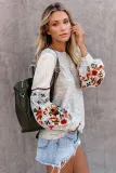 Gray Contrast Printed Sleeve Knit Sweatshirts