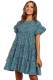 Blue Tiered Gathered Floral Print Short Dress