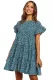 Blue Tiered Gathered Floral Print Short Dress