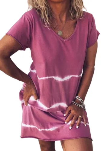 Pink Tie Dye Casual Mini Dress