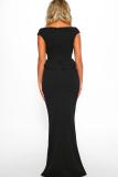 Black Cross Over Peplum Maxi Dress