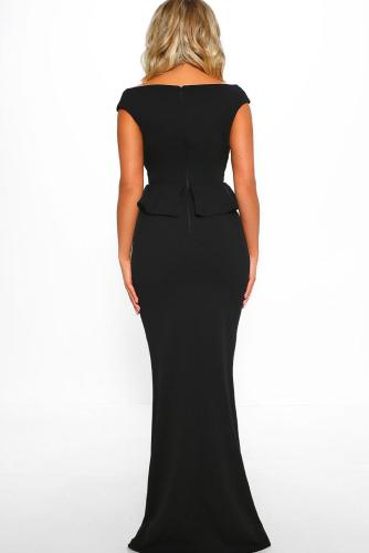 Black Cross Over Peplum Maxi Dress