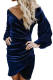 Blue Puff Sleeve Off Shoulder Wrap Bodycon Velvet Dress