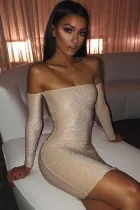Apricot Sparkle Off Shoulder Party Dress