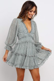 Green Ruffle Detailing Open Back Floral Dress