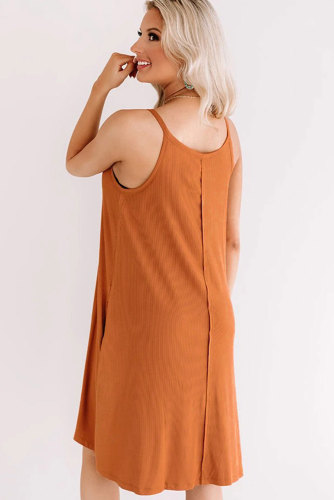 Camel Button up Sleeveless Shift Dress