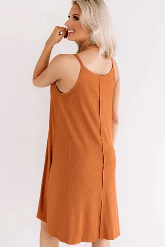 Camel Button up Sleeveless Shift Dress