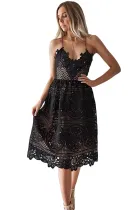 Black Crochet Lace Midi Party Dress