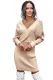 Beige Wrap V Neck Batwing Sleeves Ribbed Sweater Dress