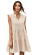 Beige Short Ruffled Sleeve V Neck Tiered Gathered Dress