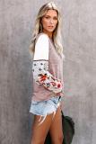 Pink Contrast Printed Sleeve Knit Sweatshirts
