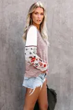 Pink Contrast Printed Sleeve Knit Sweatshirts