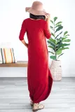 Red Pocketed Cotton Dress with Slit