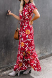 Burgundy Floral Button Maxi Dress