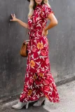 Burgundy Floral Button Maxi Dress