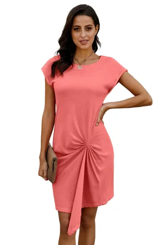 Orange Low Key Linen Twist T-Shirt Dress